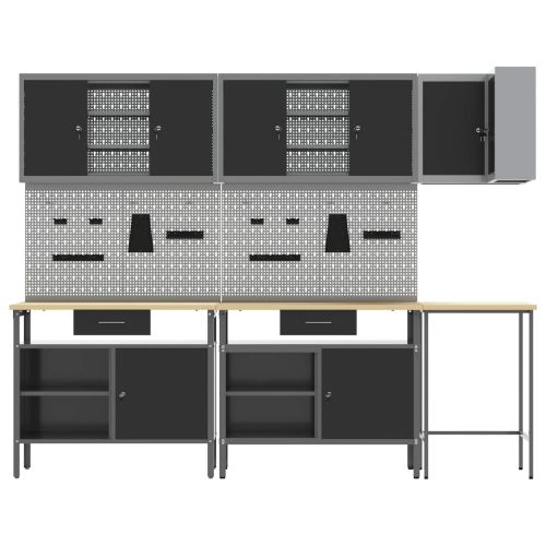 Комплект работни шкафове с чекмедже с рафт 10 pcs Черен и Сив