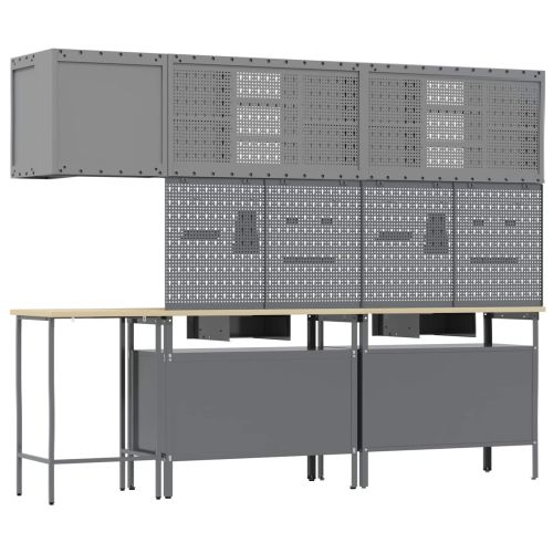 Комплект работни шкафове с чекмедже с рафт 10 pcs Черен и Сив