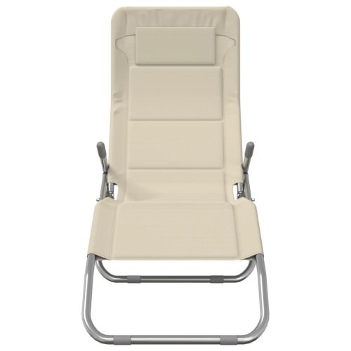 Сгъваеми шезлонги 2 бр кремав текстилен и боядисана стомана