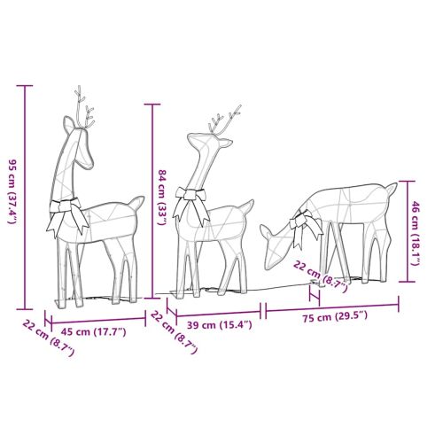 Коледна декорация Елен 3 бр. 90 светодиода топло бяло