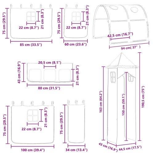 Легло на двуетажно легло за деца Черен и син 74,5 x 190 см