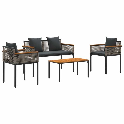 Комплект за външни мебели 4 pcs Сив и тъмен сив ПЕ ратан