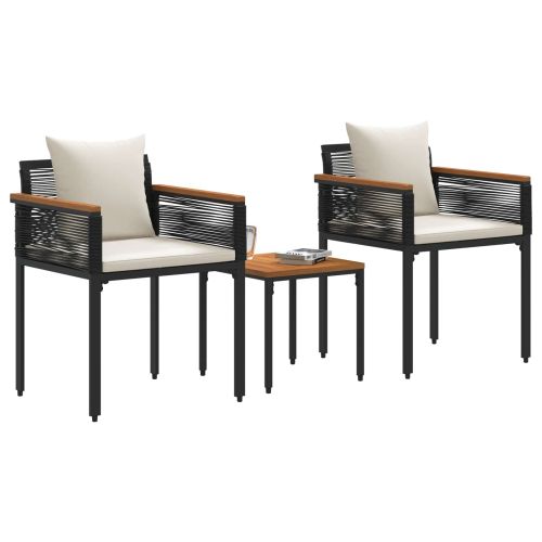 Комплект за външни мебели 3 pcs Черно и кремаво бяло ПЕ ратан