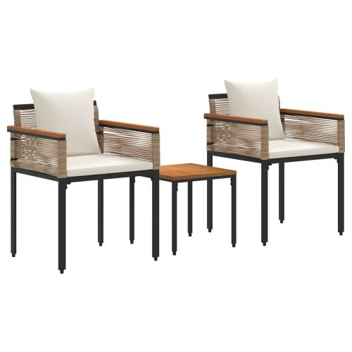 Комплект за външни мебели 3 pcs Бежов и кремаво бял ПЕ ратан