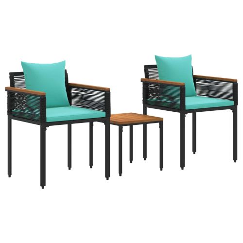 Комплект за външни мебели 3 pcs Черен и Туркоаз ПЕ ратан