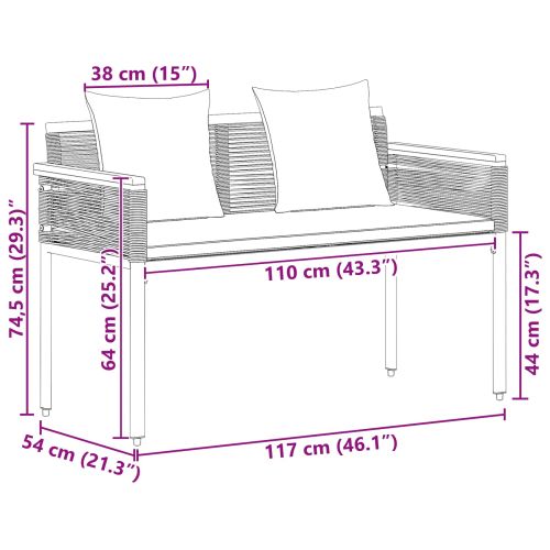 Външна пейка Сив и тъмен сив 117 x 54 x 74.5 см полиратан