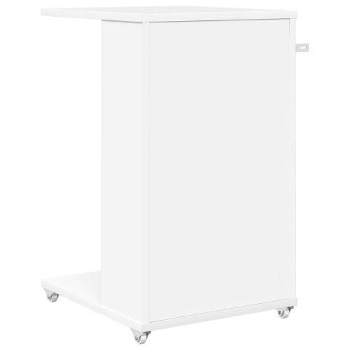 Странична маса с колело Бяло 40 x 35 x 60 см Инженерно дърво