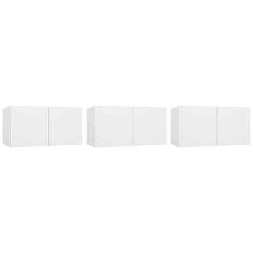 Окачени TВ шкафове, 3 бр, бели, 60x30x30 см