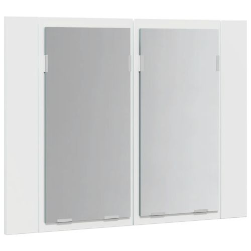 Шкаф с LED огледало за баня, бял гланц, 60x12x45см, акрил