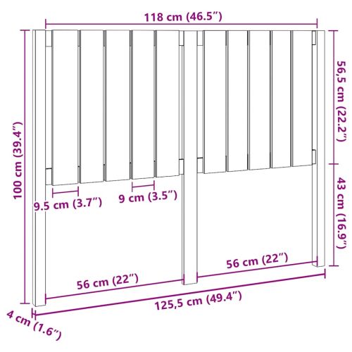 Горна табла за легло, меденокафява, 125,5x4x100 см, бор масив