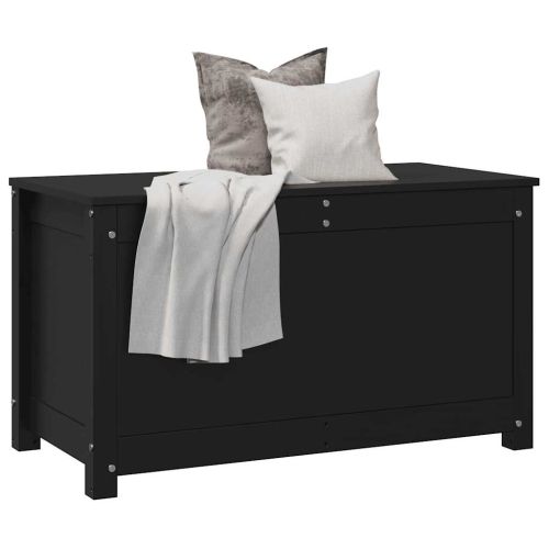 Кутия за съхранение, черен, 80x40x45,5 см, борово дърво масив