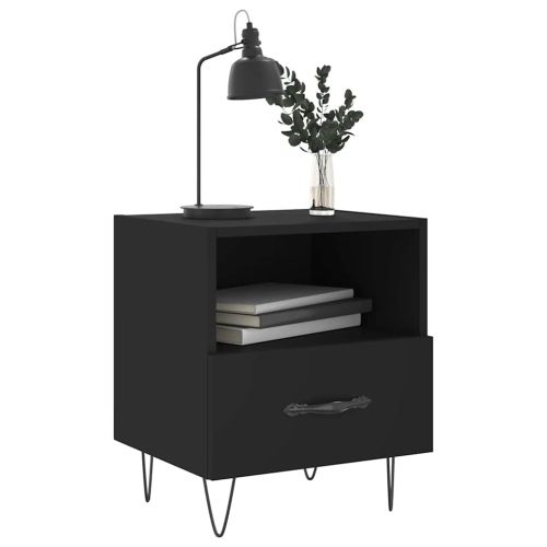 Нощни шкафчета, 2 бр, черни, 40x35x47,5 см, инженерно дърво