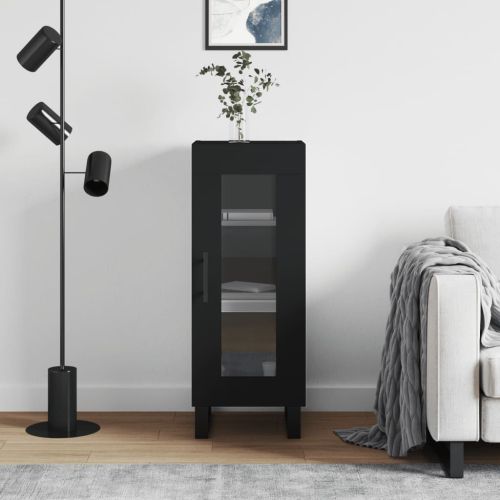 Сайдборд, черен, 34,5x34x90 см, инженерно дърво