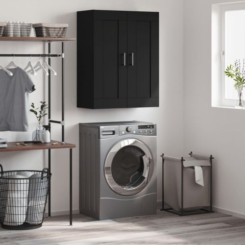 Стенен шкаф черен 69,5x34x90 см инженерно дърво