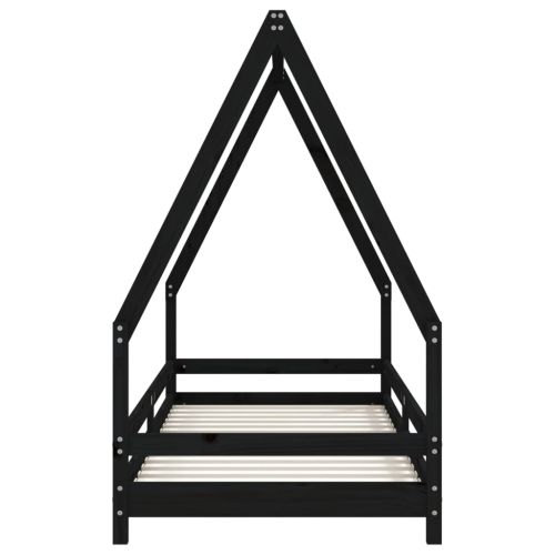 Рамка за детско легло, черна, 90x200 см, масивно борово дърво