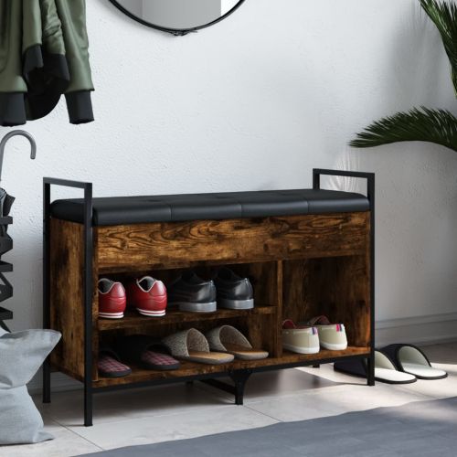 Пейка за обувки, опушен дъб, 85,5x32x57,5 см, инженерно дърво