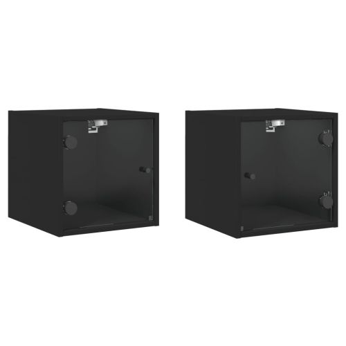 Нощни шкафчета със стъклени врати 2 бр черно 35x37x35 см