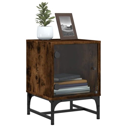 Нощно шкафче със стъклена врата опушен дъб 35x37x50 см