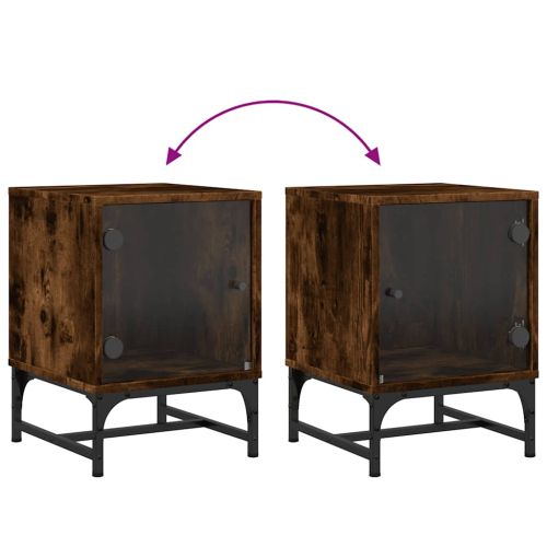 Нощно шкафче със стъклена врата опушен дъб 35x37x50 см