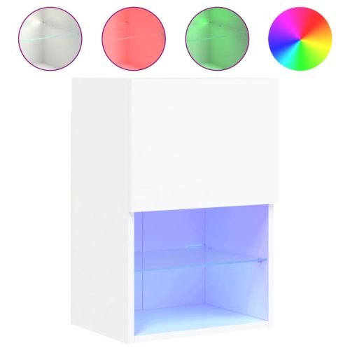 ТВ шкаф с LED осветление, бял, 40,5x30x60 см