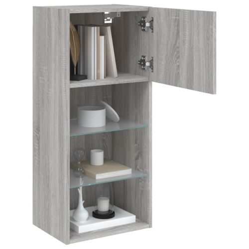 ТВ шкафове с LED осветление, 2 бр, сив сонома, 40,5x30x90 см