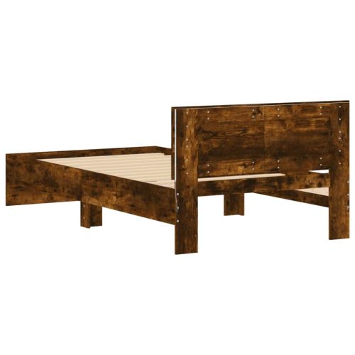 Рамка за легло с табла и LED осветление, опушен дъб, 100x200 см