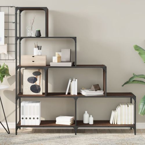 Библиотека 4-стъпална кафяв дъб 139x33,5x149 см инженерно дърво