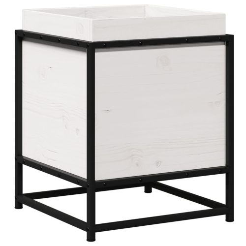 Градински сандък, бял, 40x40x50 см, борово дърво масив