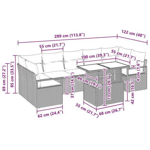 Градински Софа Комплект 8 pcs Кафяво и кремаво полиратан