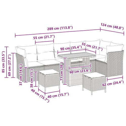 Градински Софа Комплект 9 pcs Черно полиратан