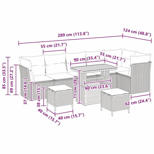 Градински Софа Комплект 8 pcs Бежово полиратан