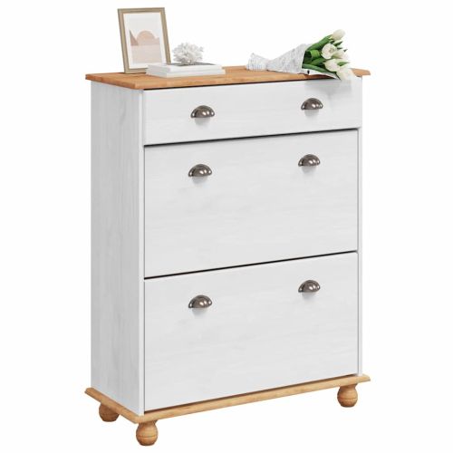 Шкаф за обувки ASKIM Бяло 85 x 35 x 108 см Солидно борово дърво