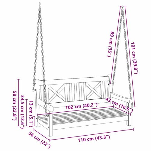 Лавица с люлка Кафяво 110 x 56 x 58.5 см Солидно акациево дърво