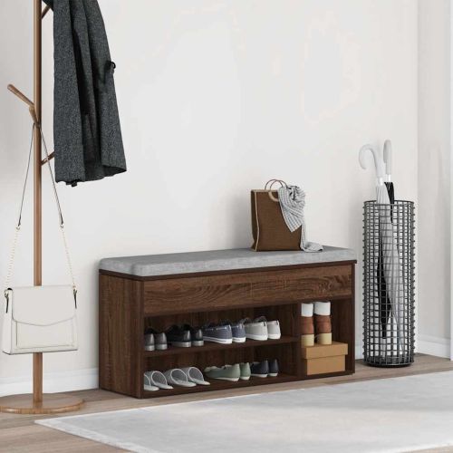 Пейка за обувки, кафяв дъб, 102x30,5x45 см, инженерно дърво
