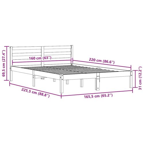 Рамка за легло Бяло 225,5 x 165,5 x 69,5 см Солиден бор