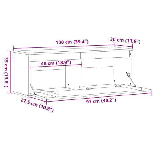 Стенен шкаф с рафт Кафяво с восъчно покритие 100 x 30 x 35 см