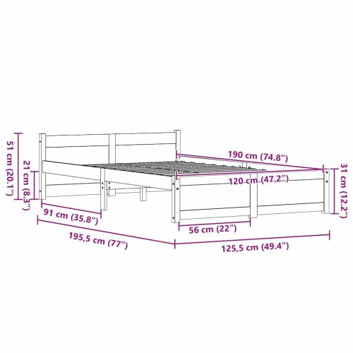 Рамка за легло Кафяво с восъчно покритие 205.5 x 95.5 x 51 см