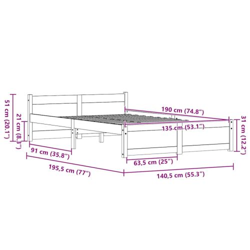 Рамка за легло Кафяво с восъчно покритие 205.5 x 95.5 x 51 см