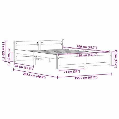Рамка за легло Кафяво с восъчно покритие 205.5 x 95.5 x 51 см