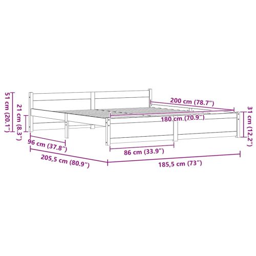 Рамка за легло Кафяво с восъчно покритие 205.5 x 95.5 x 51 см