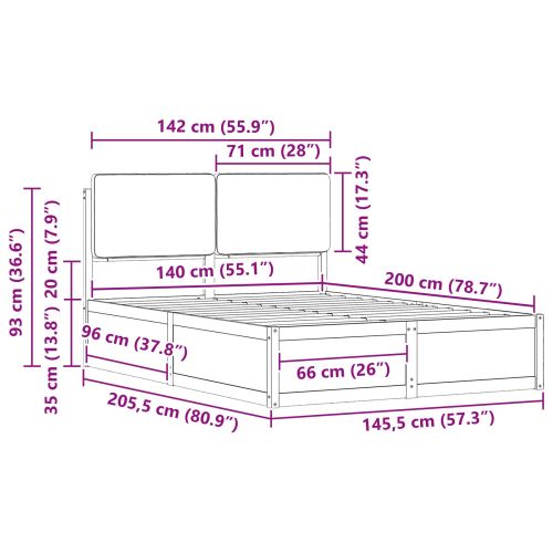 Леглова рамка с тапицирана гръбна част Черно 80 x 200 cm
