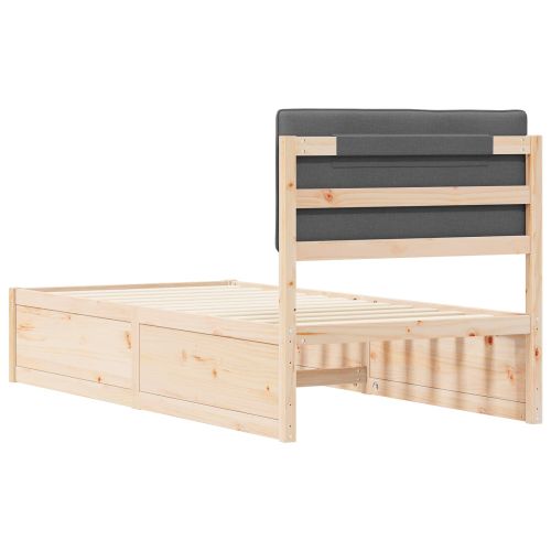 Леглова рамка с тапицирана гръбна част Тъмен сив 90 x 190 cm