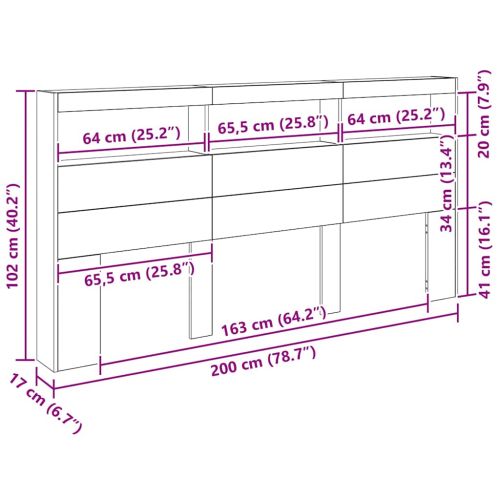 Облегалка за глава с рафт Дъб 200 x 17 x 102 cm Инженерно дърво