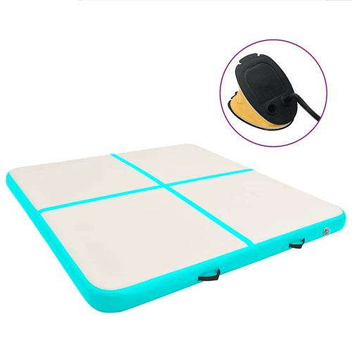 Надуваем дюшек за гимнастика с помпа, 200x200x10 см, PVC, зелен