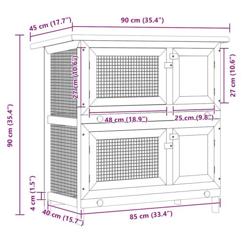 Външна клетка за зайци, 4 врати, сива, дърво