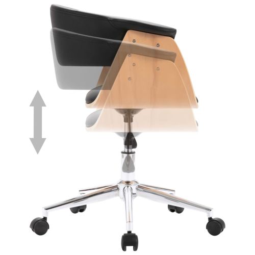 Въртящ се трапезен стол, черен, извито дърво, изкуствена кожа