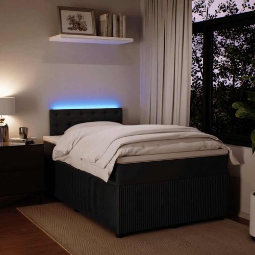 Боксспринг легло с матрак, черно, 120x200 см, кадифе