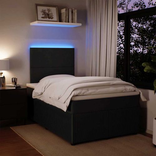 Боксспринг легло с матрак, черно, 120x200 см, кадифе