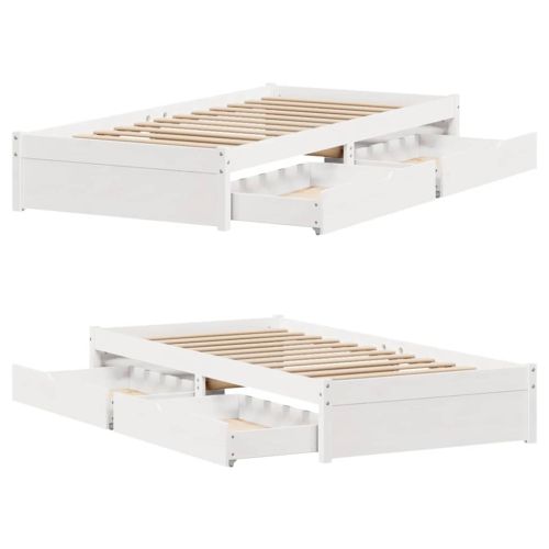 Рамка за легло без матрак, бял, 90x200 см, бор масив