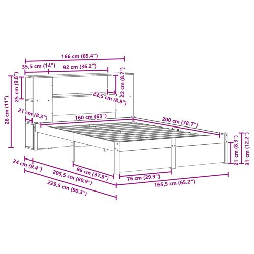 Рамка за легло с библиотека с таблото Кафяво с восъчно покритие